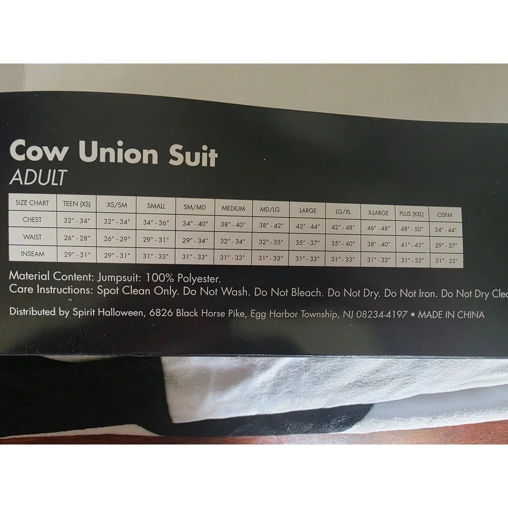 Spirit Halloween Cow Union Suit Adult One Size Plush Halloween Jumpsuit Costume - Picture 9 of 11